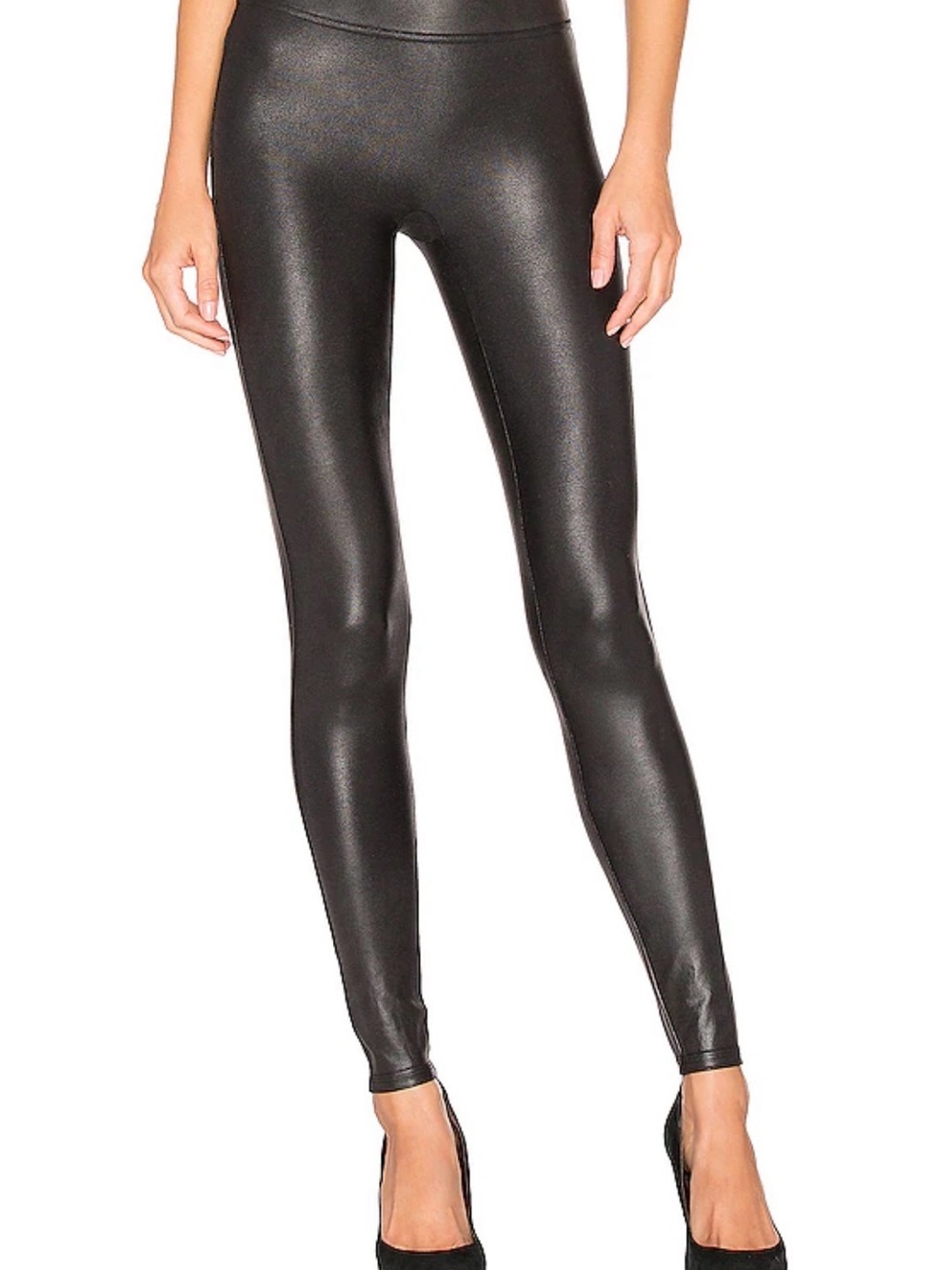 SPANX Faux Leather Black Liquid Leggings Size Medium